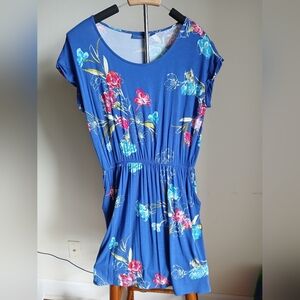 Apt. 9 Blue Floral Cinched Waist Dress Size Petite Large